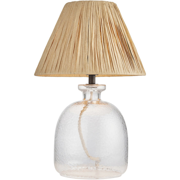 Clear Textured Glass & Natural Raffiatable Lamp - 423mm Tall Light