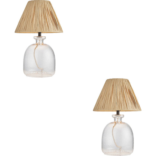 2 PACK Clear Textured Glass & Natural Raffiatable Lamp - 423mm Tall Light