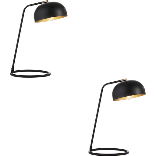 2 PACK Matt Black & Antique Brass Task Lamp - Adjustable Industrial Shade Table Light