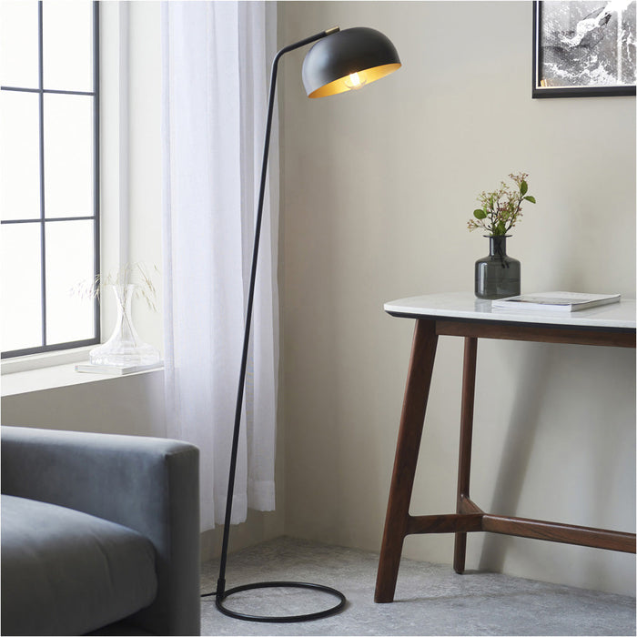 Standing Floor & Table Lamp Set - Industrial Style Matt Black Antique Brass Frame Light