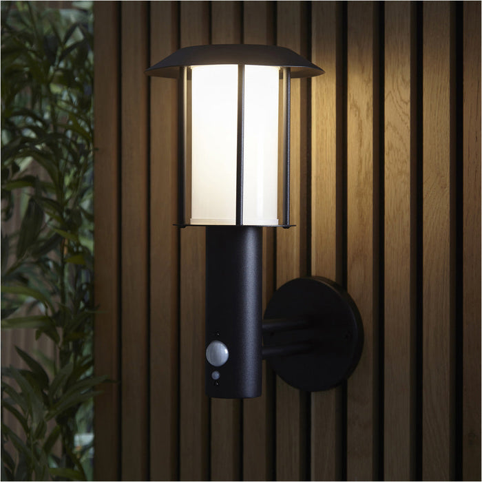 Outdoor Matt Black Wall Light - White Pc Shade - Solar Powered Lamp - Step Dimmable 1.7W LED (Smd 2835) Warm White