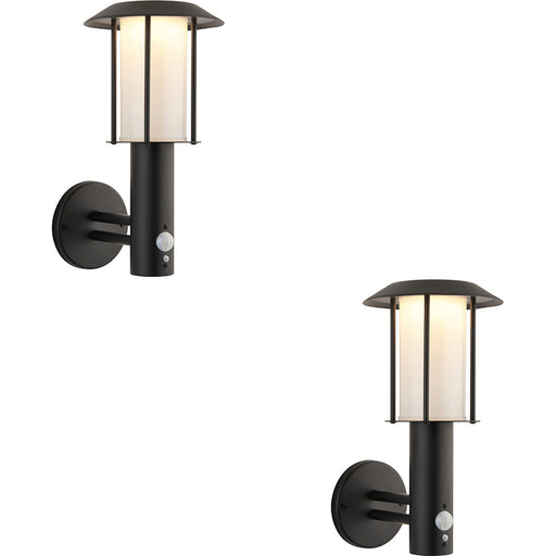 2 PACK Outdoor Matt Black Wall Light - White Pc Shade - Solar Powered Lamp - Step Dimmable 1.7W LED (Smd 2835) Warm White