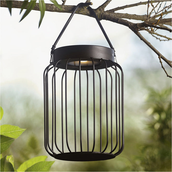 Metal Caged Solar Powered Table Lamp - Dusk Dawn Sensor - IP44 Outdoor Hanging Table Light