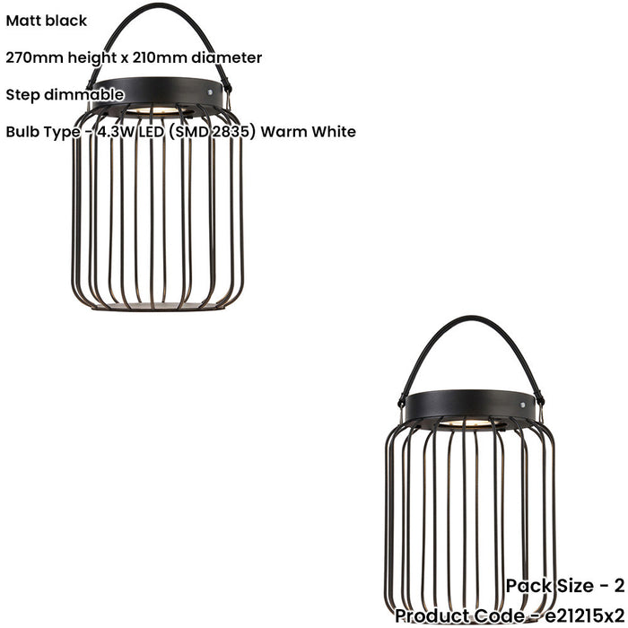 2 PACK Metal Caged Solar Powered Table Lamp - Dusk Dawn Sensor - IP44 Outdoor Hanging Table Light