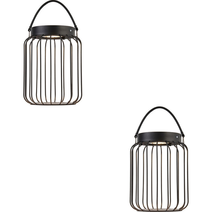 2 PACK Metal Caged Solar Powered Table Lamp - Dusk Dawn Sensor - IP44 Outdoor Hanging Table Light