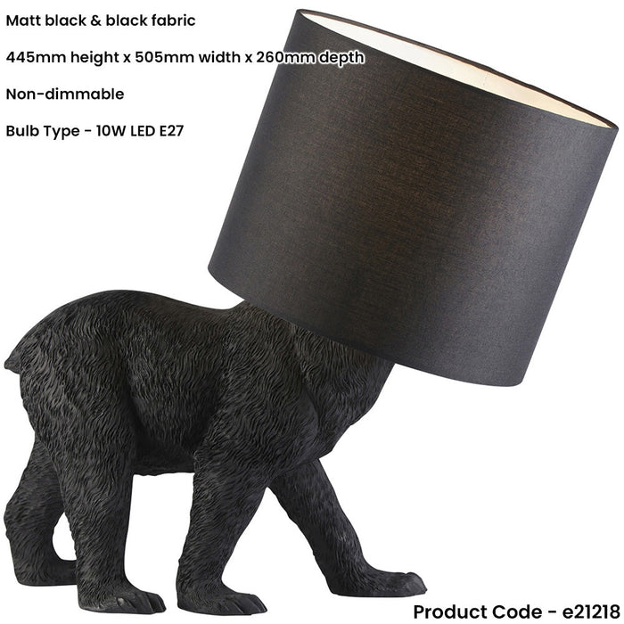 Matt Black & Black Fabric Table Lamp - 445mm Tall Light