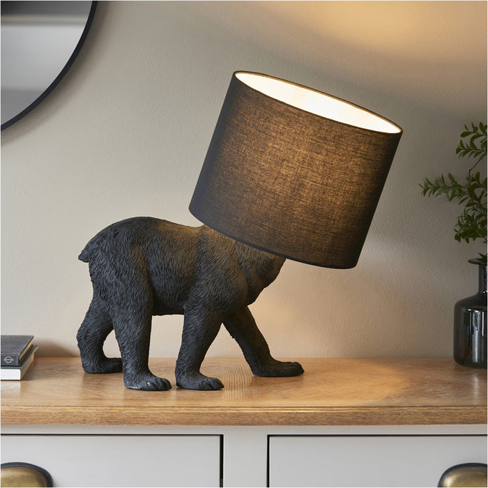 Matt Black & Black Fabric Table Lamp - 445mm Tall Light