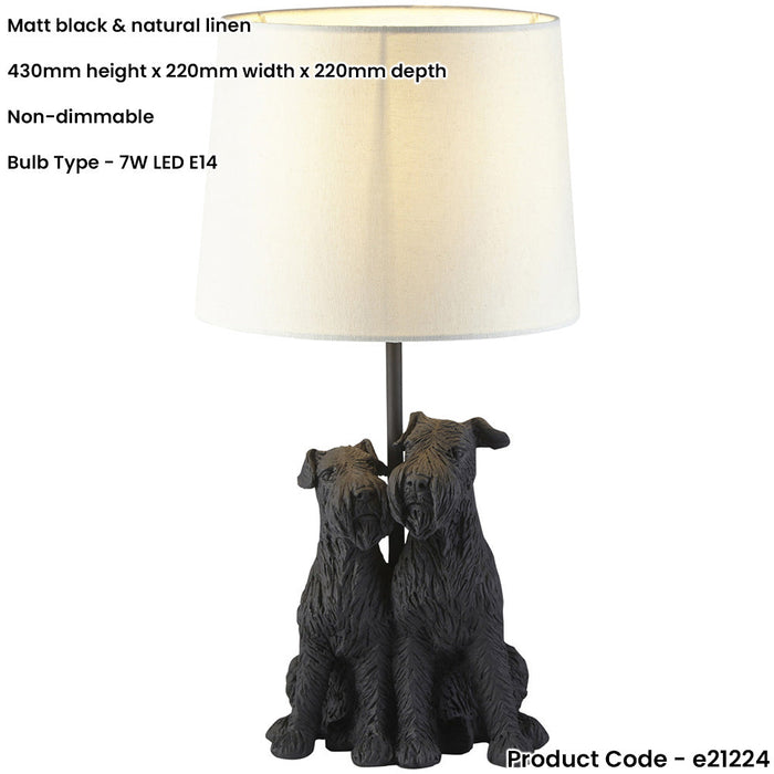 Matt Black & Natural Linentable Lamp - 430mm Tall Light