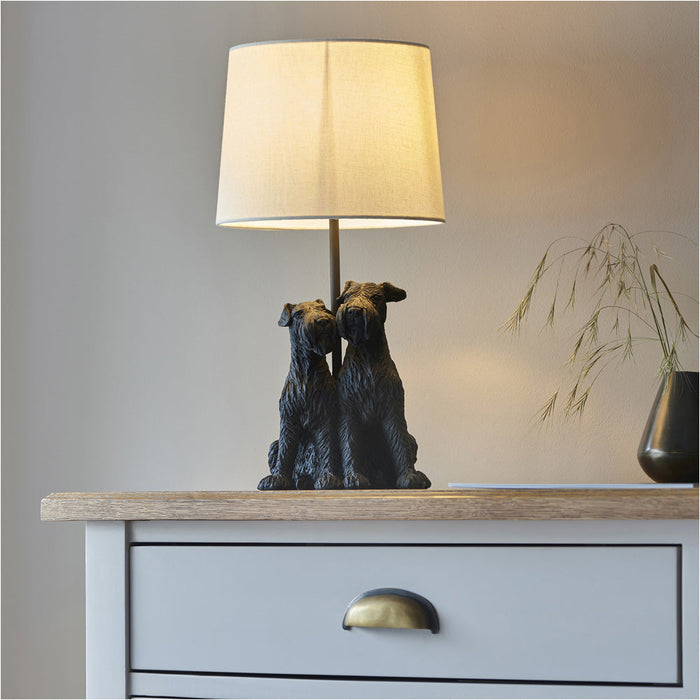 Matt Black & Natural Linentable Lamp - 430mm Tall Light