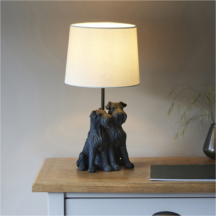 Matt Black & Natural Linentable Lamp - 430mm Tall Light