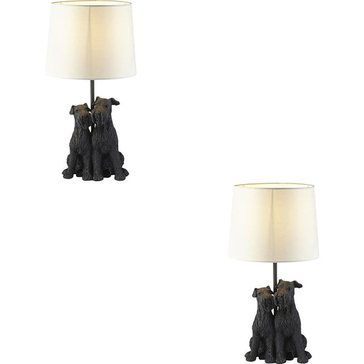 2 PACK Matt Black & Natural Linentable Lamp - 430mm Tall Light