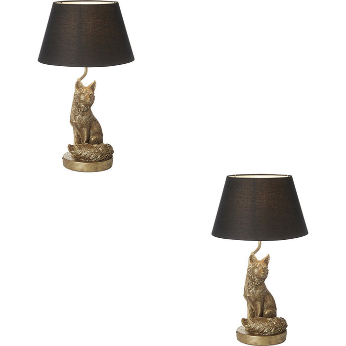 2 PACK Vintage Gold Paint & Black Fabric Table Lamp - 530mm Tall Light