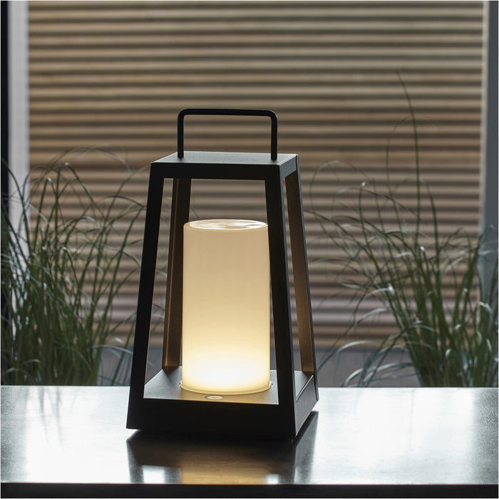 Matt Black & White Candle Dimmable Lamp - USB Chargable LED Lantern - IP44 Outdoor Table Light