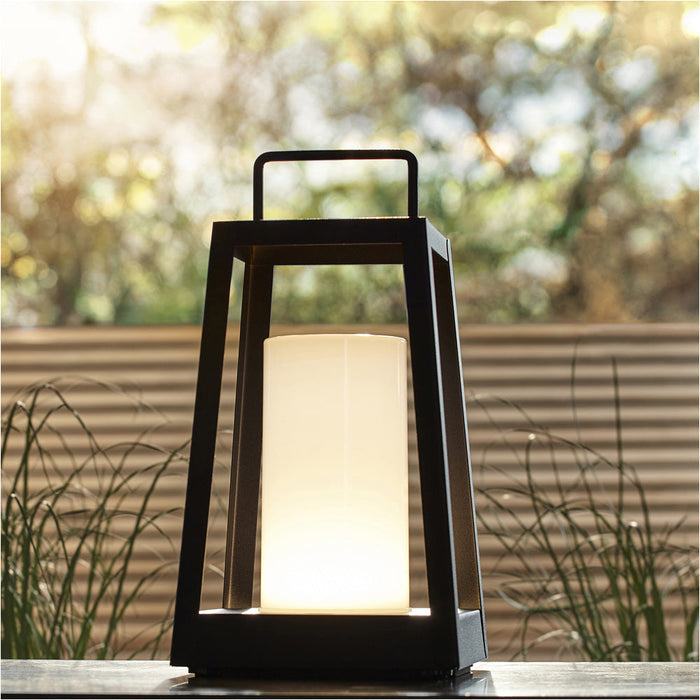 Matt Black & White Candle Dimmable Lamp - USB Chargable LED Lantern - IP44 Outdoor Table Light