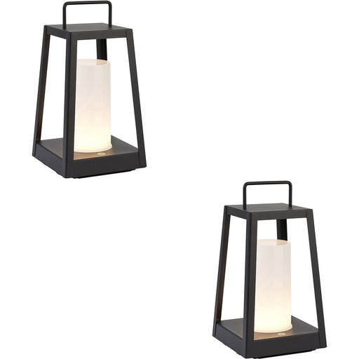 2 PACK Matt Black & White Candle Dimmable Lamp - USB Chargable LED Lantern - IP44 Outdoor Table Light