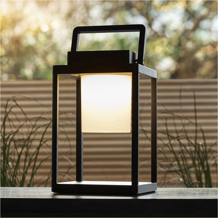 Matt Black & Diffused Dimmable Lamp - USB Chargable LED Lantern - IP44 Outdoor Table Light