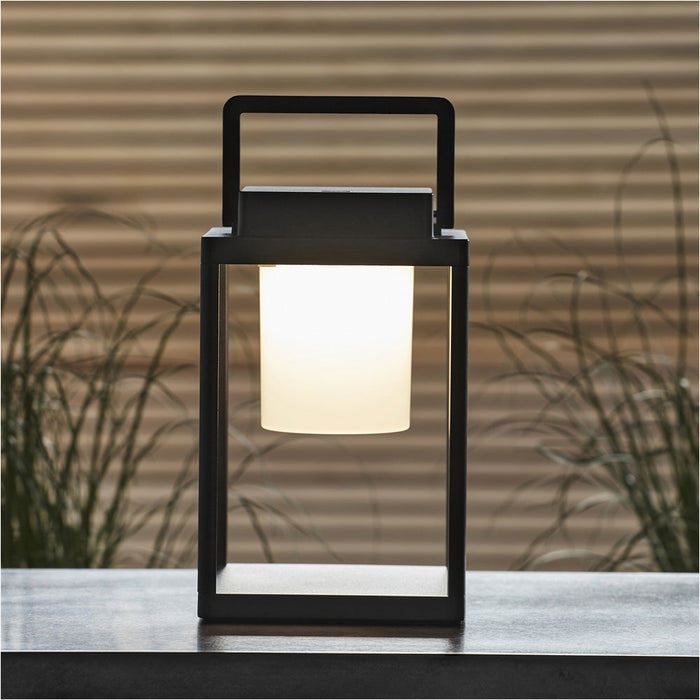 Matt Black & Diffused Dimmable Lamp - USB Chargable LED Lantern - IP44 Outdoor Table Light