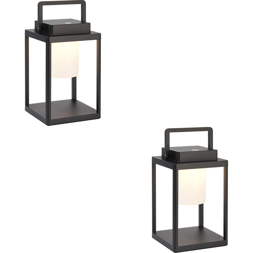 2 PACK Matt Black & Diffused Dimmable Lamp - USB Chargable LED Lantern - IP44 Outdoor Table Light