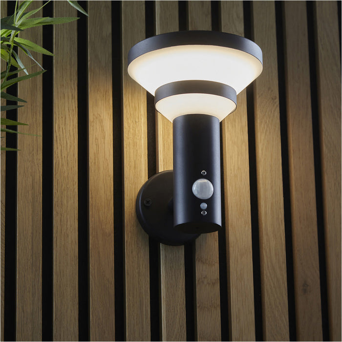 Outdoor Matt Black Wall Light - White Pc Shade - Solar Powered Lamp - Step Dimmable 5.88W LED (Smd 3528) Warm White