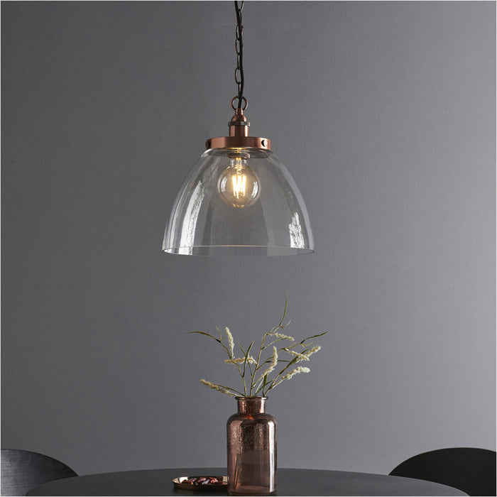 2 PACK Hanging Ceiling Pendant Light - Aged Copper Plate & Clear Glass - 10W LED E27