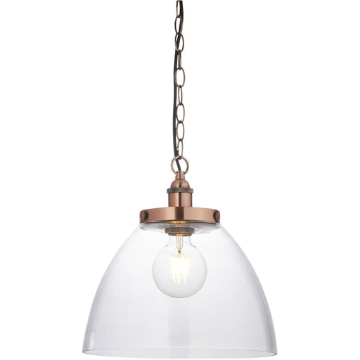 Hanging Ceiling Pendant Light - Aged Copper Plate & Clear Glass - 10W LED E27