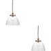 2 PACK Hanging Ceiling Pendant Light - Aged Copper Plate & Clear Glass - 10W LED E27