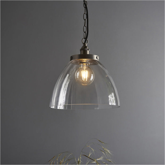 Hanging Ceiling Pendant Light - Brushed Silver Paint & Clear Glass - 10W LED E27