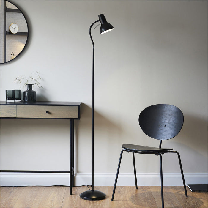 1600mm Floor Lamp - Matt Black Adjustable Head Task - Standing LED Light Base & Shade