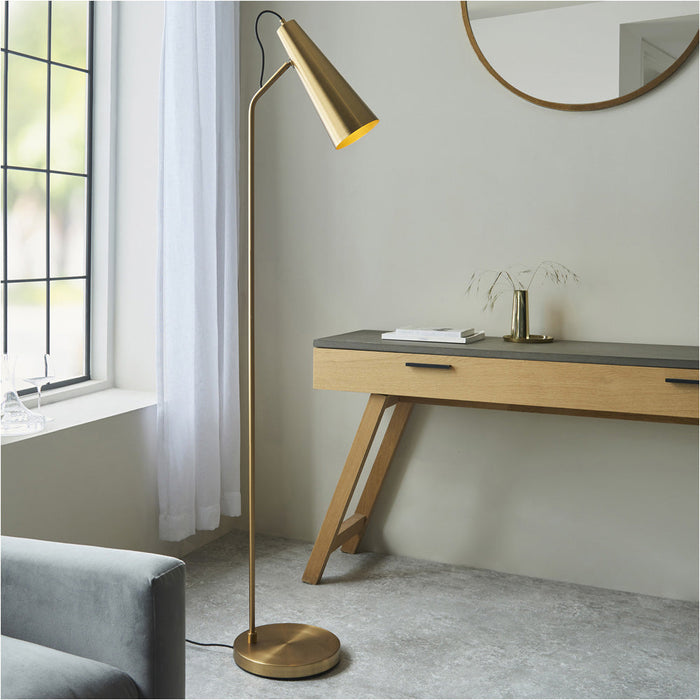 1630mm Floor Lamp - Warm Antique Brass Adjustable Head Task - Standing LED Light Base & Shade