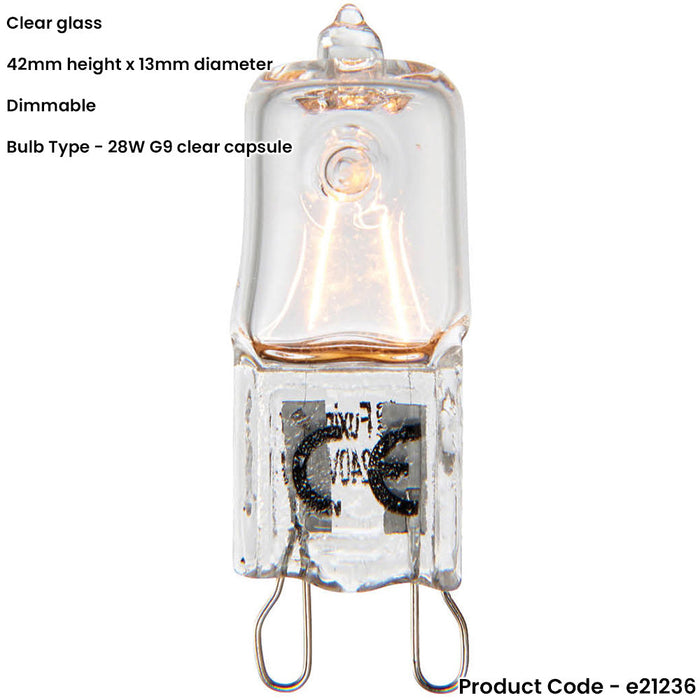 Clear Glass 28W G9 clear capsule Light Bulb - Dimmable Warm White - 370lm 2800k