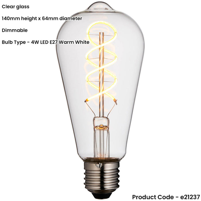 Clear Glass 4W E27 Pear Filament LED Light Bulb - Dimmable Warm White - 265lm 2200k