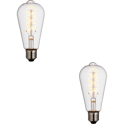 2 PACK Clear Glass 4W E27 Pear Filament LED Light Bulb - Dimmable Warm White - 265lm 2200k