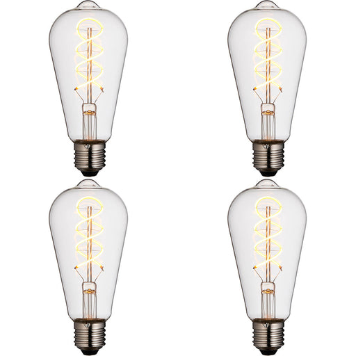 4 PACK Clear Glass 4W E27 Pear Filament LED Light Bulb - Dimmable Warm White - 265lm 2200k