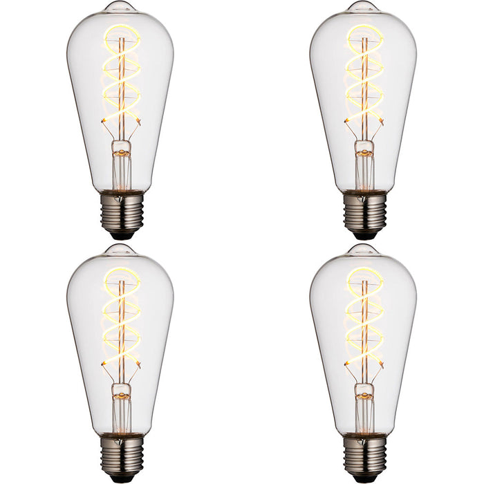 4 PACK Clear Glass 4W E27 Pear Filament LED Light Bulb - Dimmable Warm White - 265lm 2200k