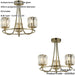 2 PACK Antique Brass Semi Flush Low Ceiling Light - Clear Multi Arm Glass - 3 X 6W LED E14