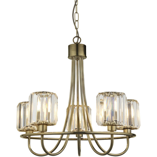 Multi Arm Hanging Ceiling Pendant Light - Antique Brass Plate & Clear Glass - 5 X 6W LED E14