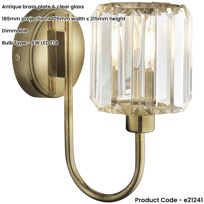 3 Light Semi Flush Ceiling Lamp & 2x Matching Wall Lights - Antique Brass Faceted Glass Shade