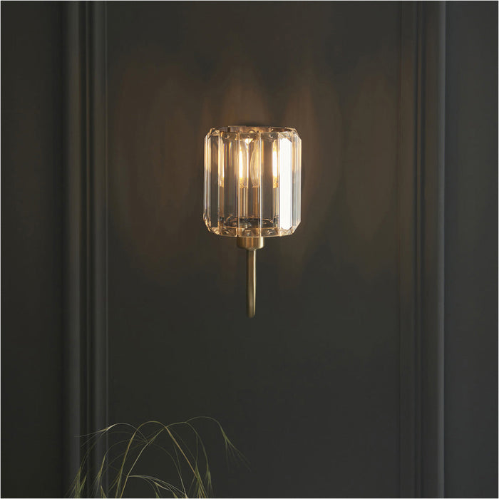 3 Light Semi Flush Ceiling Lamp & 2x Matching Wall Lights - Antique Brass Faceted Glass Shade