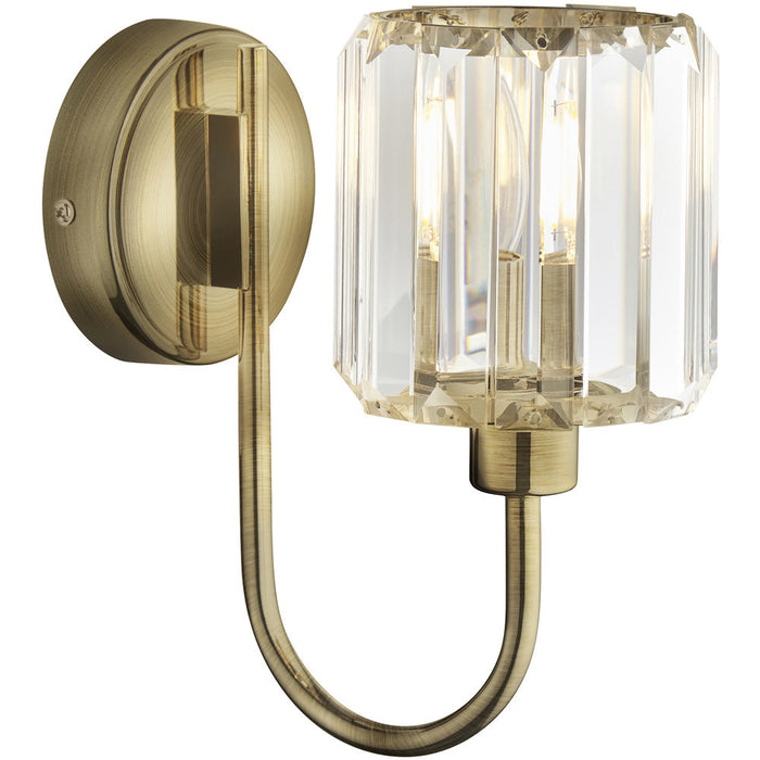 5 Light Ceiling Pendant & 2x Matching Wall Lights - Antique Brass Faceted Glass Lamp