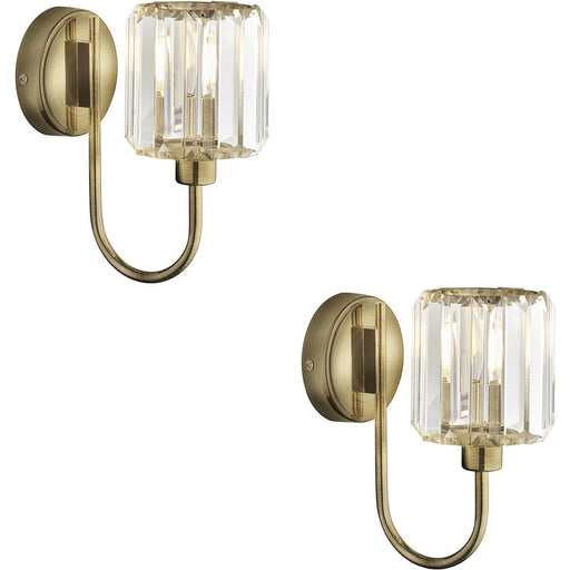 2 PACK Indoor Antique Brass Plate Wall Light - Clear Glass Shade - Dimmable 6W LED E14