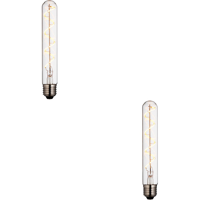 2 PACK Clear Glass 4W E27 Tubular LED Light Bulb - Dimmable Warm White - 265lm 2200k