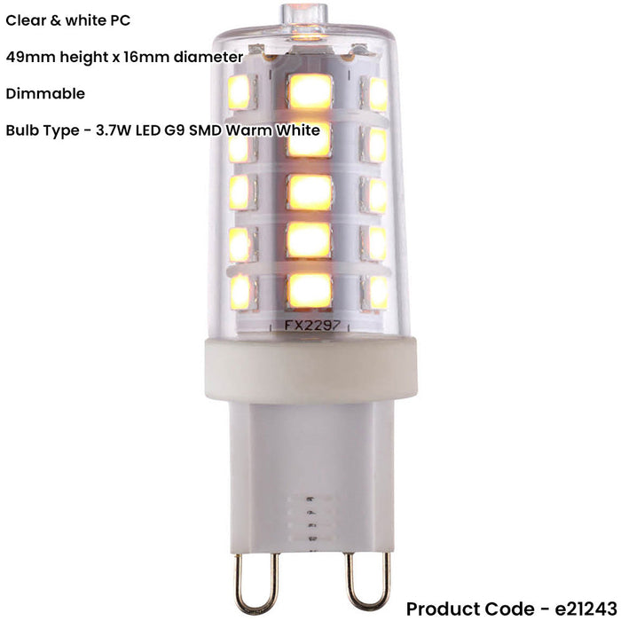 Clear & White 3.7W G9 SMD LED Light Bulb - Dimmable Warm White - 470lm 3000k