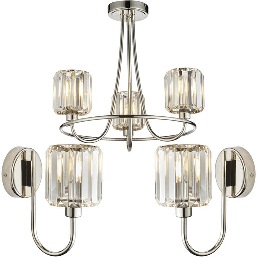 3 Light Semi Flush Ceiling Lamp & 2x Matching Wall Lights - Bright Nickel Frosted Glass Chandelier 