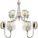 5 Light Ceiling Pendant & 2x Matching Wall Lights - Bright Nickel Frosted Glass Chandelier 