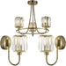 3 Light Semi Flush Ceiling Lamp & 2x Matching Wall Lights - Antique Brass Faceted Glass Shade