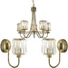 5 Light Ceiling Pendant & 2x Matching Wall Lights - Antique Brass Faceted Glass Lamp