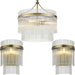 3 Light Ceiling Pendant & 2x Matching Wall Light - Clear Glass rods Antique Brass Ring