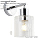 IP44 Bathroom Wall Light - Chrome Plated Clear Ribbed Glass Shade - 10W LED E27