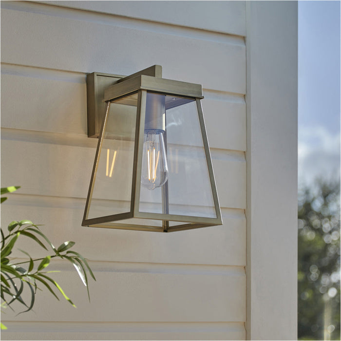 2 PACK IP44 Outdoor Wall Light - Brushed Gold & Clear Glass Shade - Garage Porch Lamp