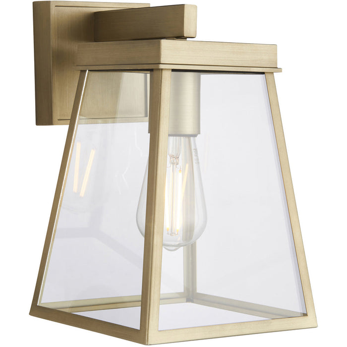 IP44 Outdoor Wall Light - Brushed Gold & Clear Glass Shade - Garage Porch Lamp